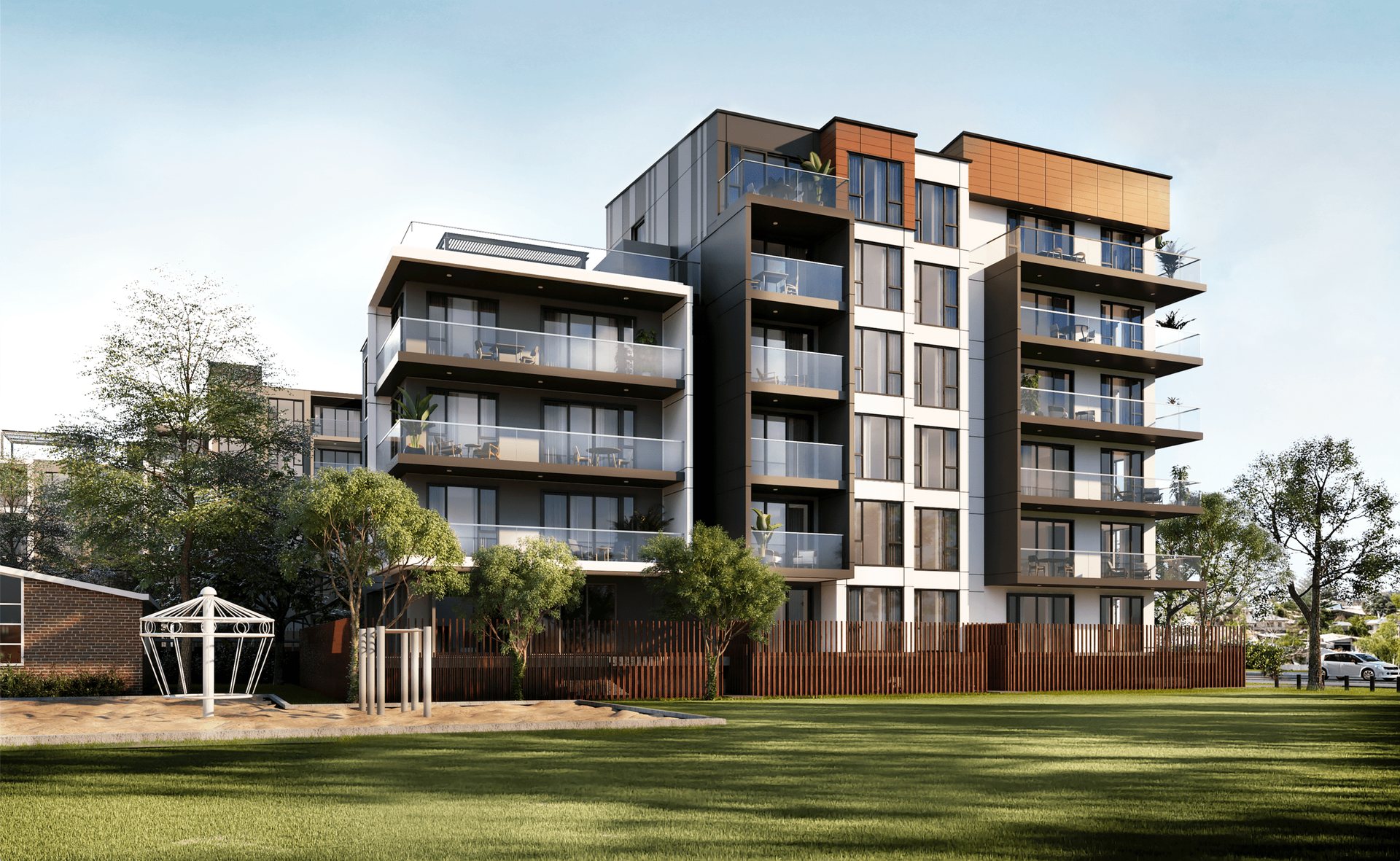 Modular apartment building by TLC Modular in a green park
